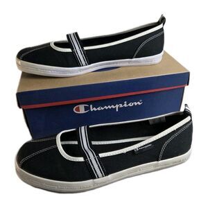 Champion Mary Jane Sneaker Flats Black White Canvas Sporty Womens Size 9.5 Y2K
